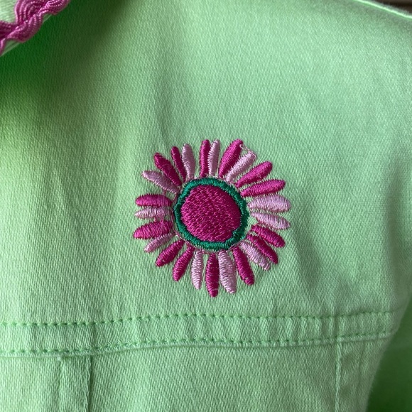Bamboo Traders Blazer Lime Green / Pink Embroidery Flowers - Unlined - Sz Medium - Picture 6 of 12